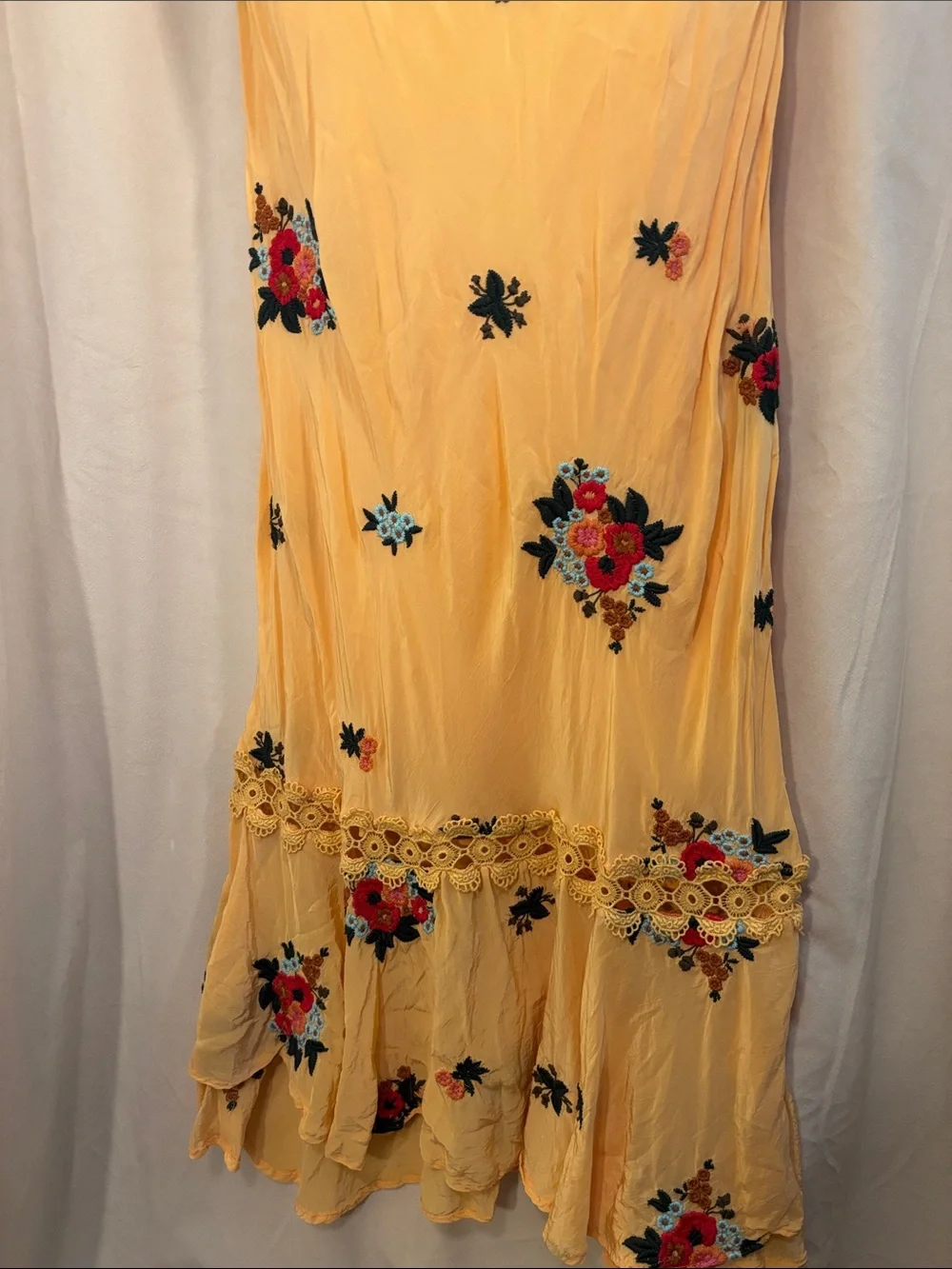 Free People Bali Santa Cruz Yellow Floral Ruffled Midi Dress